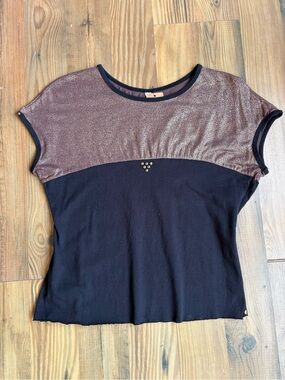 Reworked Women's Two-Tone Metallic Top - Black and Bronze Sz M